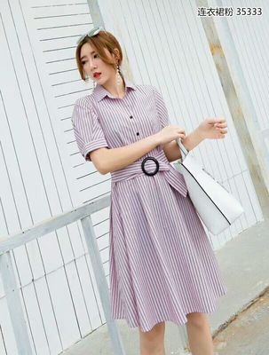 good price Saner2018夏季新款气质通勤简约修身显瘦大摆雪纺连衣裙 online