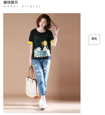 good price 纯棉T恤女韩版胖MM宽松大码印花圆领百搭上衣 online